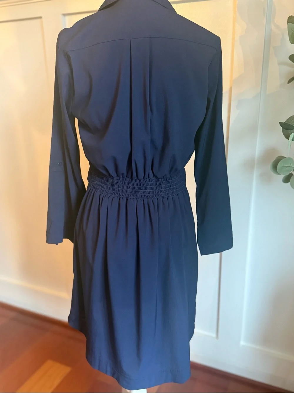 Classic Navy Shirt Dress with Tie Waist Small